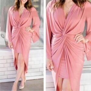 NWT MISA Los Angeles Teget Knot Front Midi Dress Pink Twisted Cocktail Size XS
